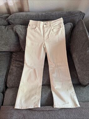 Hudson Jeans White Wide-Leg Flare with Knee Distress